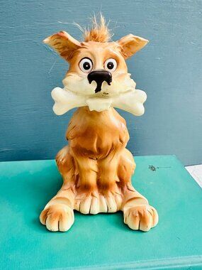 Vintage Dog Business Card Holder, Puppy Office Decor, Brown Dog Figurine Gift